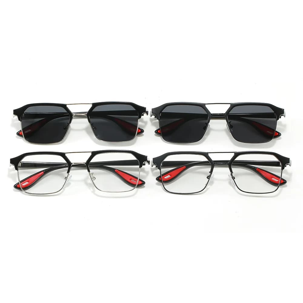 Men's polarized sunglasses, classic, anti-glare, with double square frame, chameleon photochromatic lenses for driving