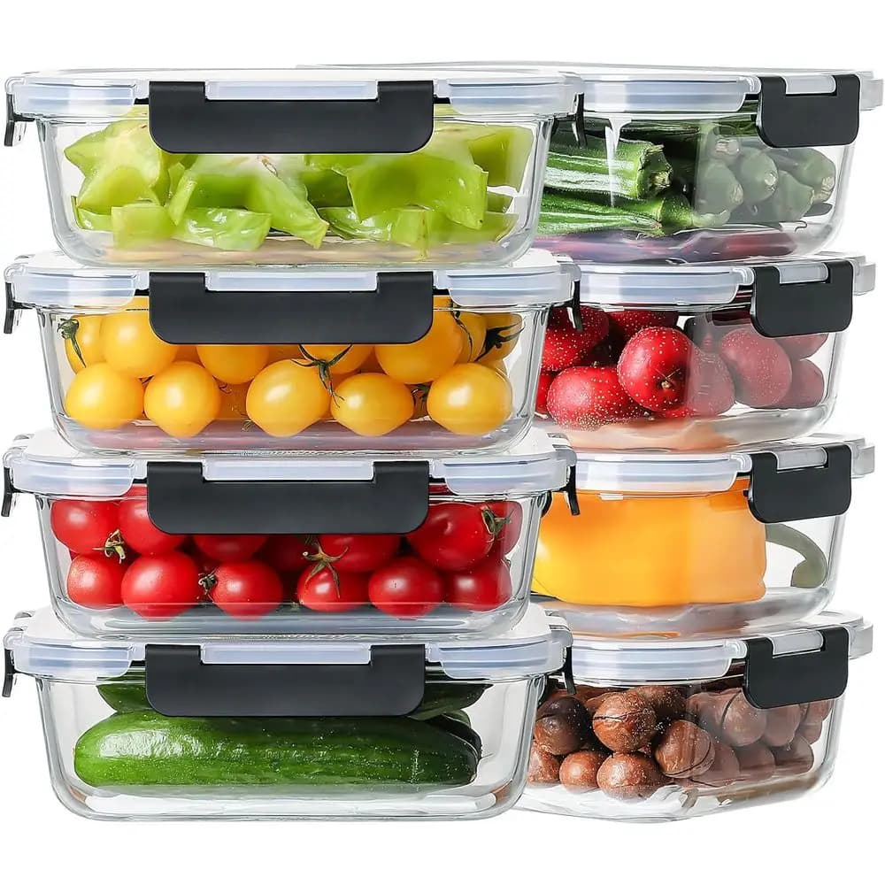 Set di 8 Contenitori in Vetro da 36oz per Preparazione Pasti con Coperchi, Contenitori in Vetro per Conservazione Alimenti con Coperchi Ermetici a Chiusura a Scatto, Contenitori Ermetici