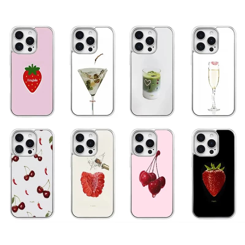 Korean Ins Goblet Fruit Pattern Electroplated Drip Glue Phone Case For iPhone 17 Air 16 Pro Max 15 14 Plus 13 12 11 Back Cover