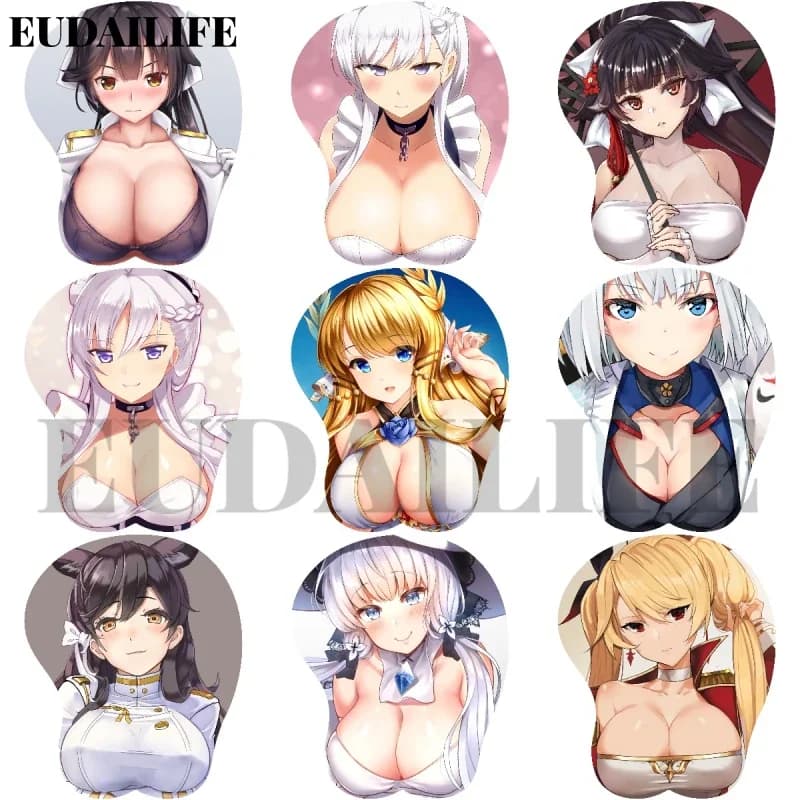 Azur Lane 3D Mousepad Atago Belfast IJN Kaga Takao Poggiapolsi per le mani Tappetino per mouse Tappetino per mouse Oppai in silicone Morbido tappetino per mouse Lavoro d'ufficio