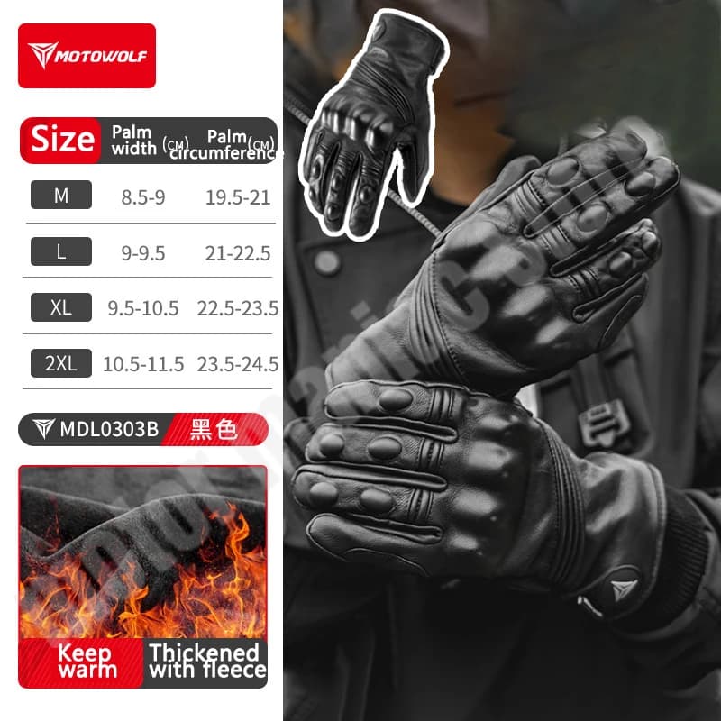 Motowolf Guanti da moto invernali in pelle di pecora Guanti termici da moto in pelle impermeabili Guanti da motocross antivento per uomo donna