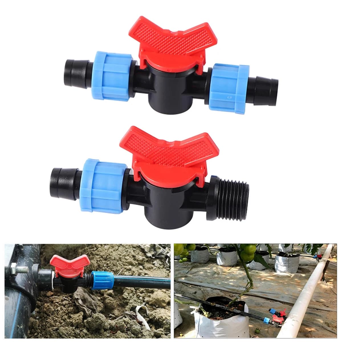 DN17mm Tubo a nastro gocciolante Bloccato Interruttore di controllo dell'acqua Filettatura maschio da 1/2 "a DN17mm Micro tubo di irrigazione a goccia da giardino Valvola di flusso 1Pc