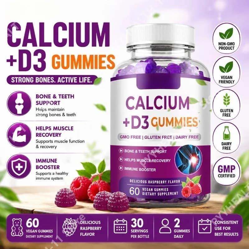 Calcium Magnesium Zinc Vitamin D3 Gummies with Potassium Sodium Daily Bone Health Support Chewable Supplement 60 Gummies