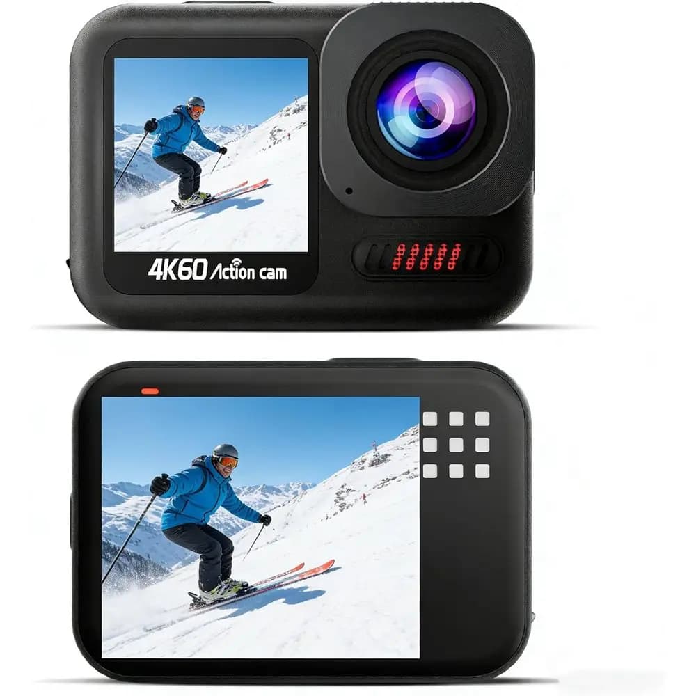 Videocamera Sportiva Impermeabile 4K 60FPS, Subacquea fino a 15M con Scheda da 64GB, Zoom 8X, Touchscreen, 48MP, EIS a 6 Assi, Videocamera per Casco