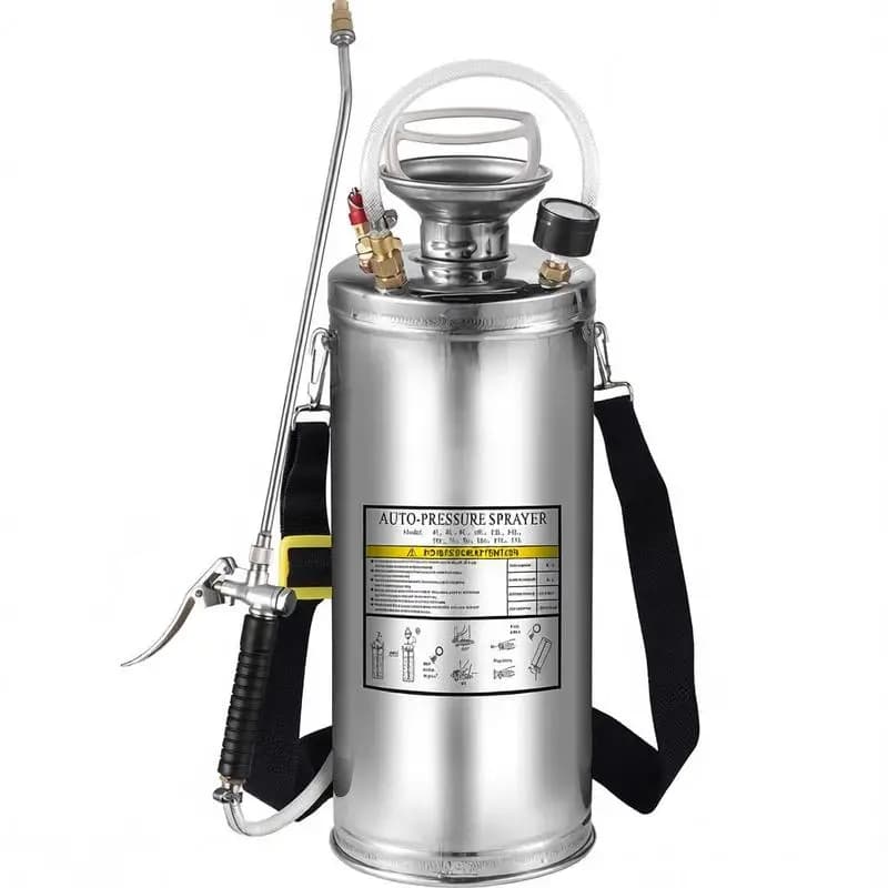 Metal Pressure Sprayer 2Gallon For Garden Lawn Farm, 20-Inch Wand 3-Foot Hose Pressure Gauge Safety Valve Pressure Release Adjustable Brass Nozzle Manual Hand Pump Thickened Tank Design
