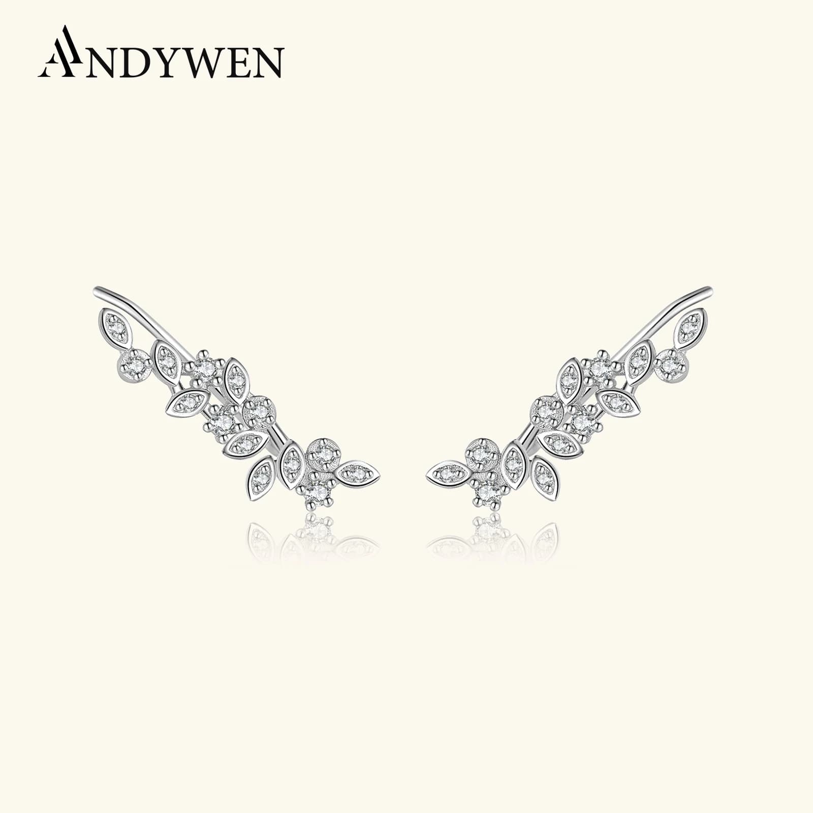 ANDYWEN Orecchini a foglia in argento sterling 925 con orecchini a bottone scalatore rotondi/marquise con zirconi CZ 2025 dal design raffinato per il regalo degli eventi