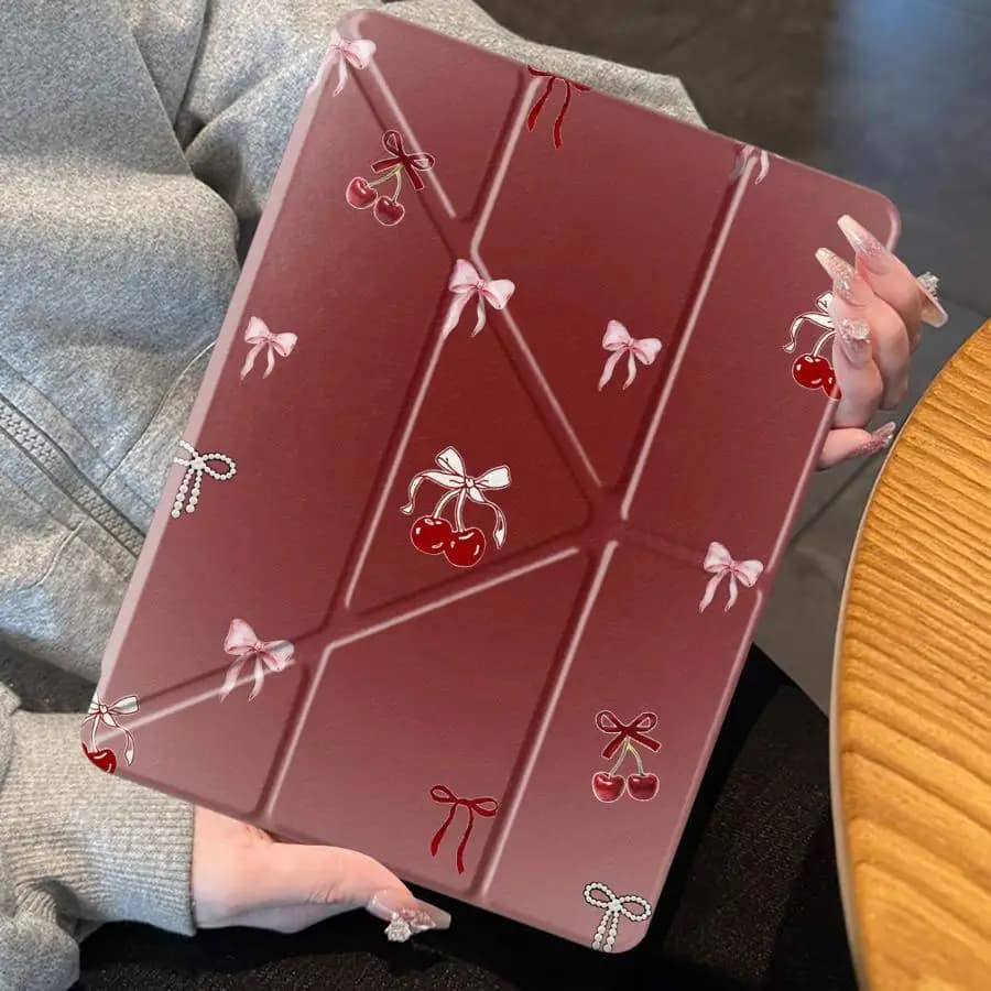 Custodia per Tablet con Ciliegie Rosa e Fiocchi per iPad Pro 11, 10, 9, 8, 7, 12.9 pollici, Mini 6, 7, Air 4, 5, M3, M2, 1, 2, M4, 11 pollici