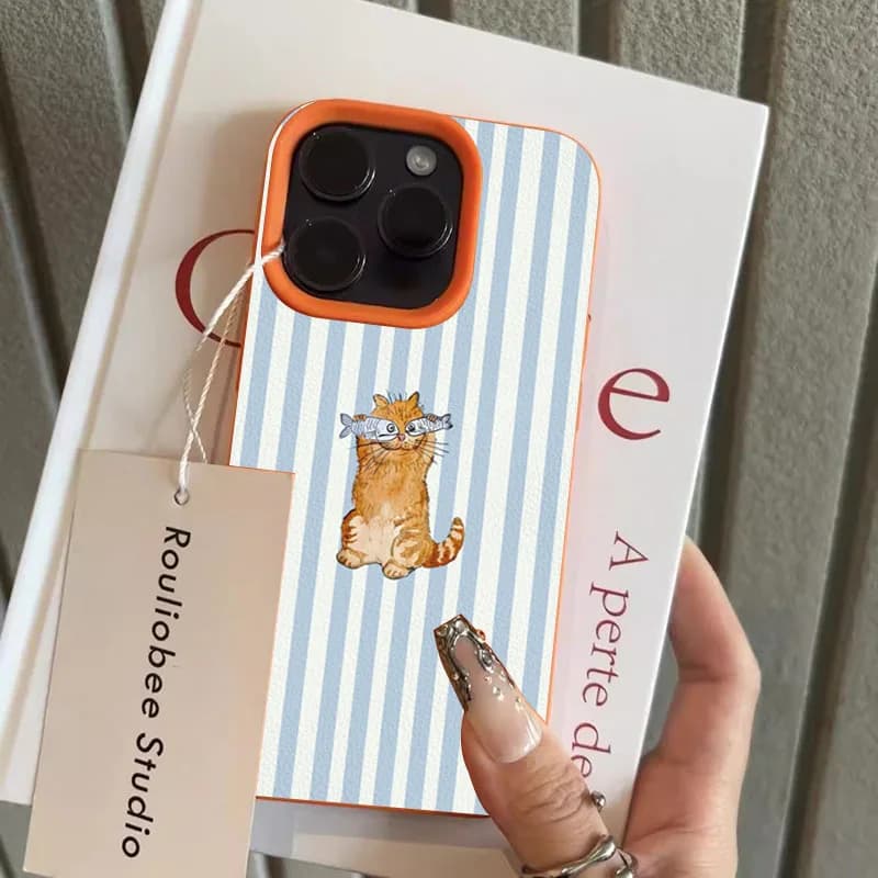 Cute Striped Kitten Fish Design Phone Case For iPhone 17 Pro Max 16e 15 14 13 12 11 16 Plus 17 Air X XR XSMax Soft TPU Cover