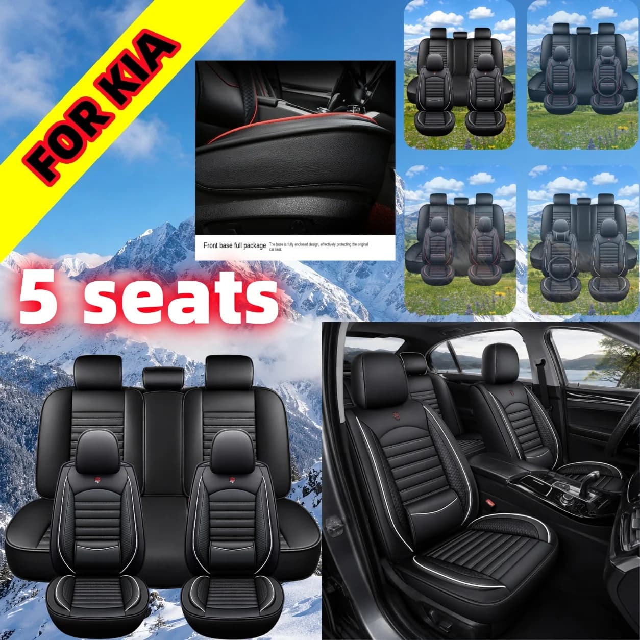 FOR KIA 5-Seat Car Cushions PU Leather, All-Season Soft Seat Covers, Comfortable Car Seat Protector Covers