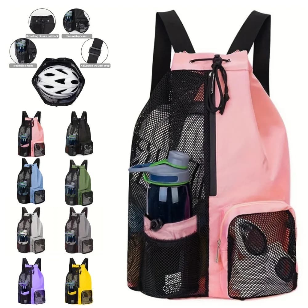 Zaino da nuoto in rete con coulisse, grande capacità, portatile, per spiaggia e palestra, unisex, per viaggi e sport all'aperto