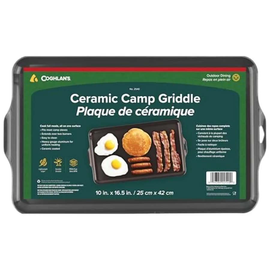 Camping plate in light aluminium, size 6.5 x 0 inch, without PFAS and non-ceramic, for two-burner stoves, ideal for camping.