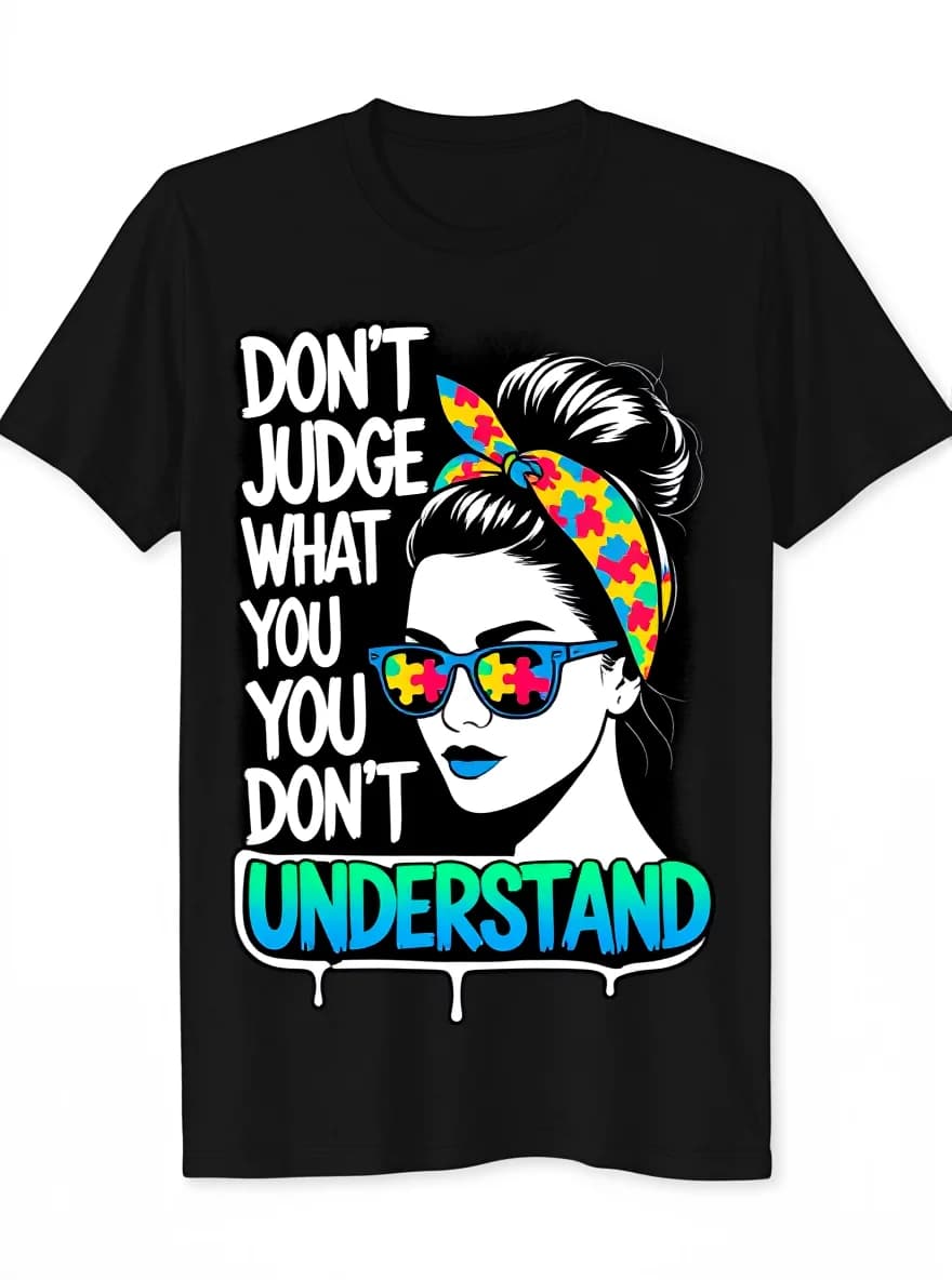 T-shirt da uomo per la consapevolezza dell'autismo - T-shirt casual da esterno "Don't Judge" con stampa puzzle in cotone 100%.