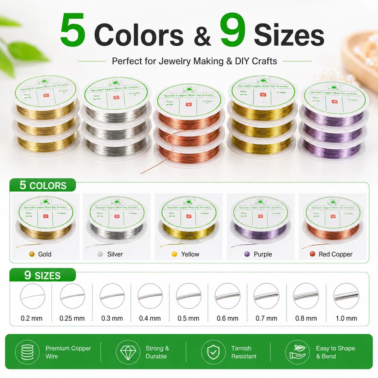 1pc 0.2-1mm Coppers Jewelry Wire, Tarnish Resistant Flexible Beading Thread for DIY Necklace Bracelet Earring Making Crafts