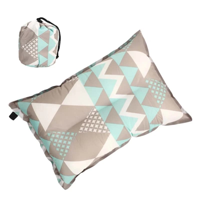 Automatic Inflatable Pillow High Elasticity Compression Foam Ethnic Style Causal Blow Up Camping Pillow For Outdoor Grey And