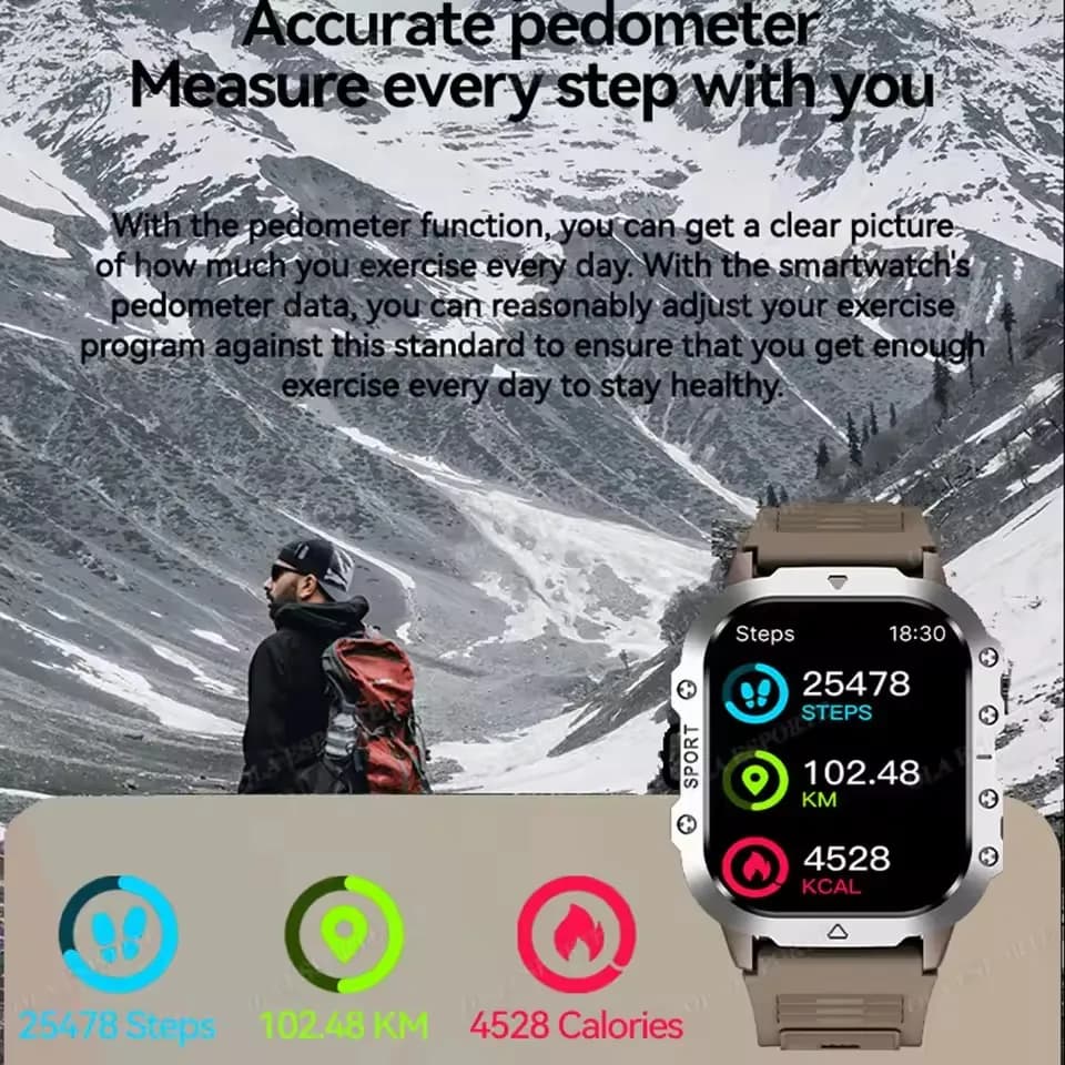 Nuovo Smartwatch 2025 per Uomo, Orologio Sportivo Militare con GPS, Monitoraggio Frequenza Cardiaca e Sonno, Impermeabile, Compatibile iOS e Android