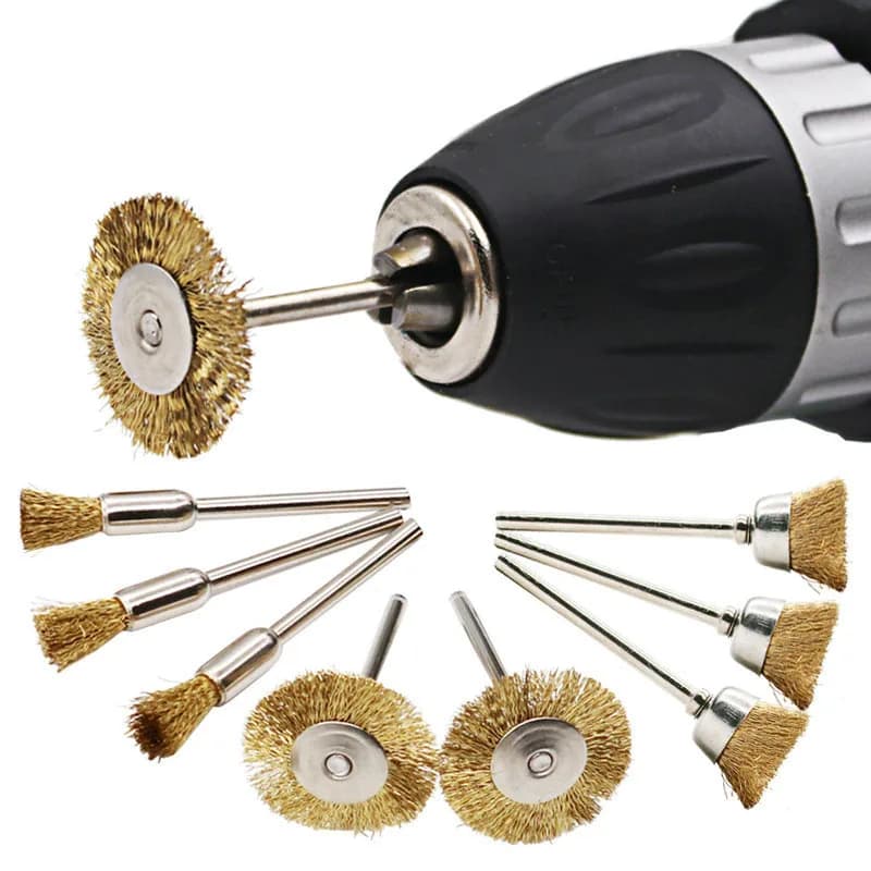 9 pezzi spazzola in ottone ruote in filo di acciaio spazzole trapano utensili rotanti lucidatura utensile rotante Dremel set di spazzole per rimozione ruggine in metallo rettifica