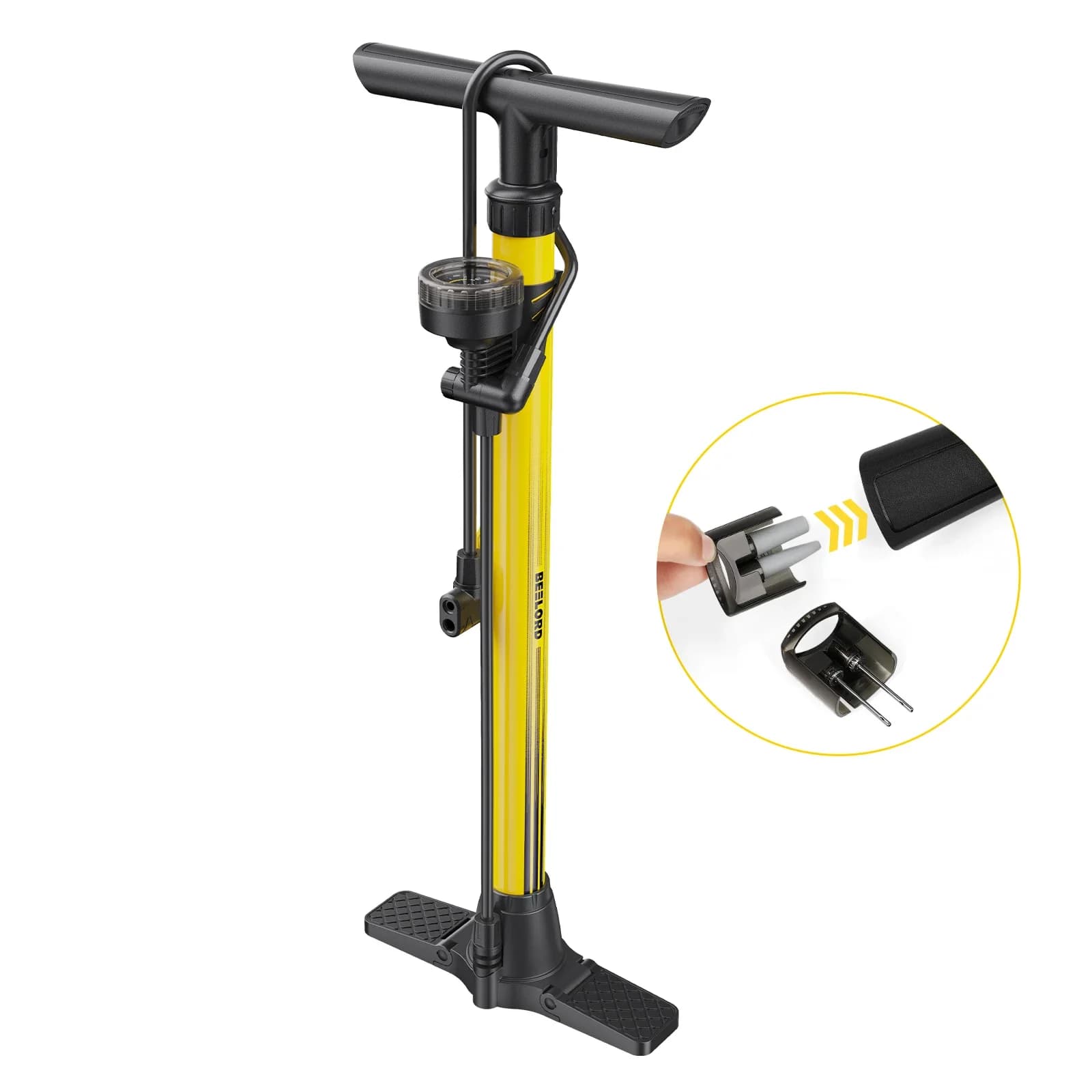 BEELORD Pompa da pavimento per bici con manometro 160 PSI Pompe da bicicletta manuali ad alta pressione Pompa ad aria Gonfiatore per pneumatici da strada MTB, palla