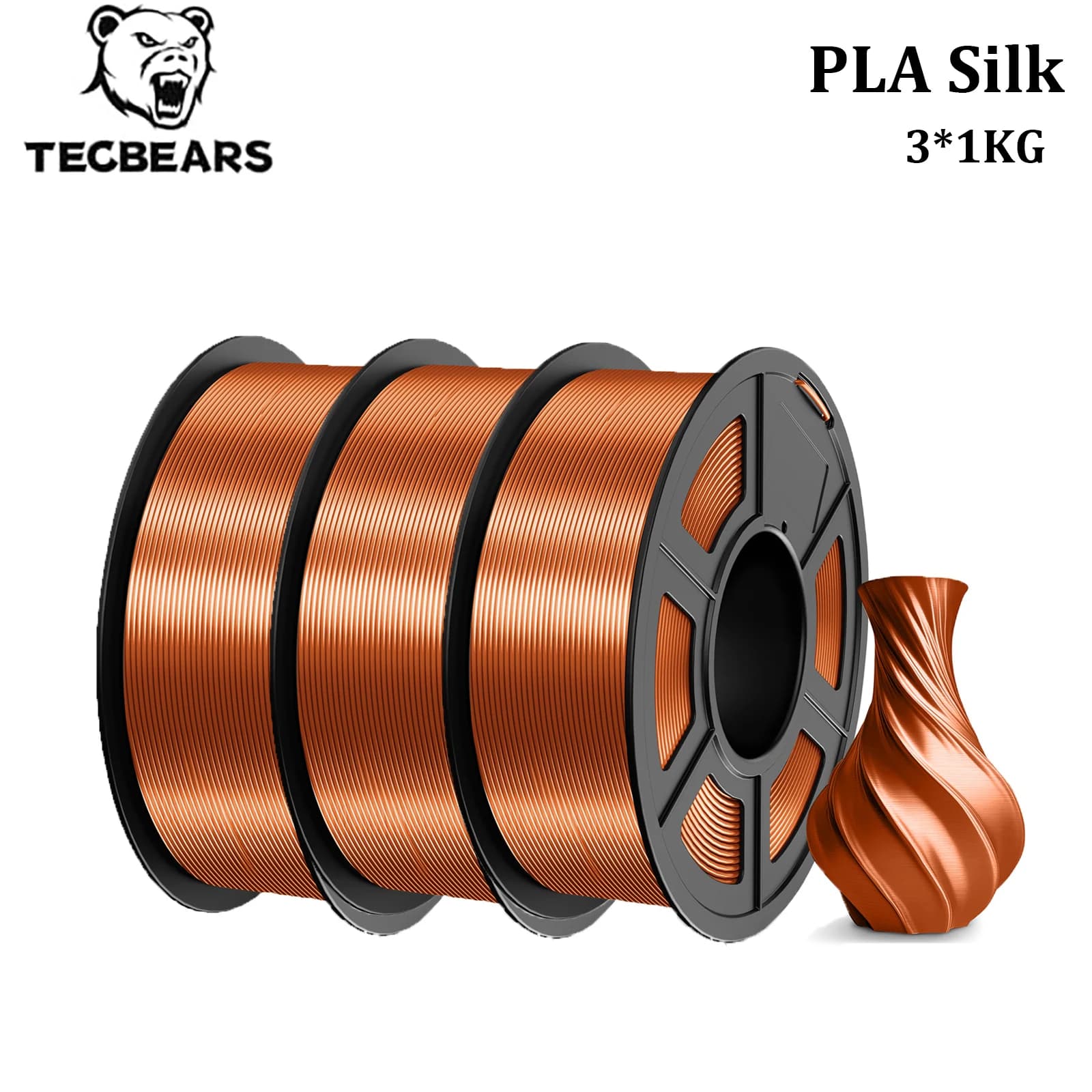 TECBEARS PLA PLUS Silk 3 Rolls for 3D Printer, Multicolor PLA+ Silk, Vacuum Packing Without Bubbles for FDM Material Fai-da-te