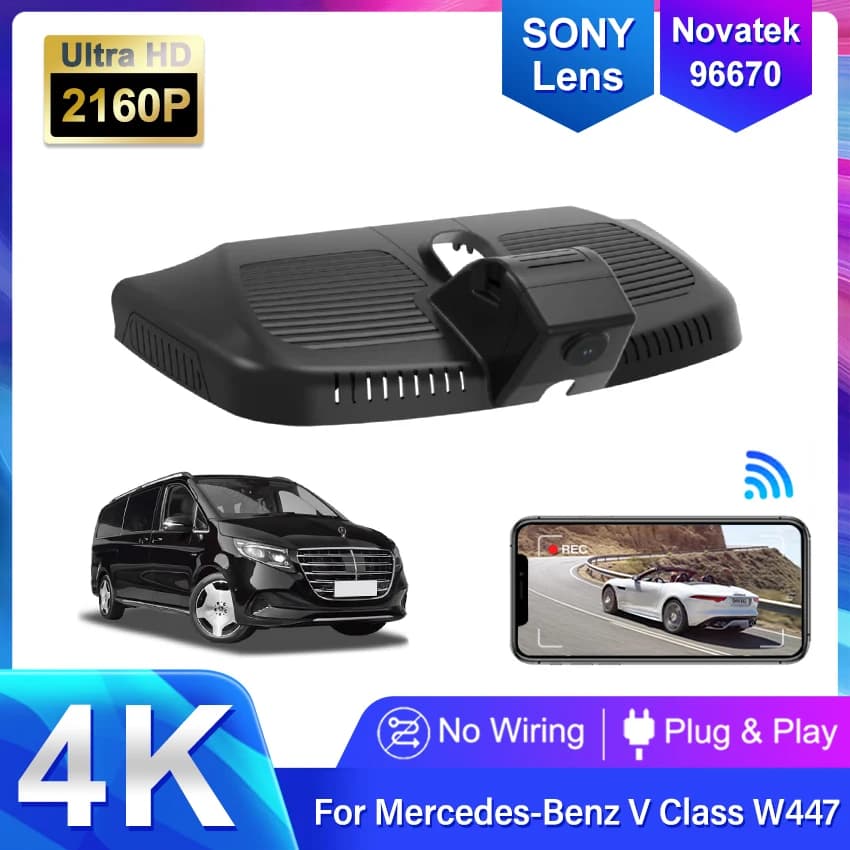 Videoregistratore DVR per auto Dash Cam per Mercedes-Benz Classe V EQV V300 W447 Vito 2024 2025, Plug and play 4K DashCam