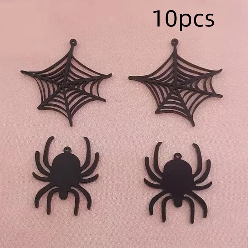 10pcs acrylic black spider web spider pendant, DIY jewelry making earrings necklace keychain accessories