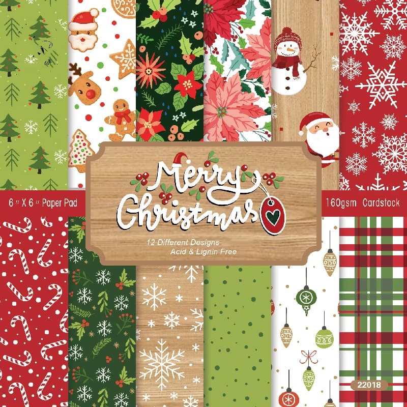 KSCRAFT 12pcs 6" Single-side Printed Christmas pattern creative papercraft art paper handmade scrapbooking kit set books