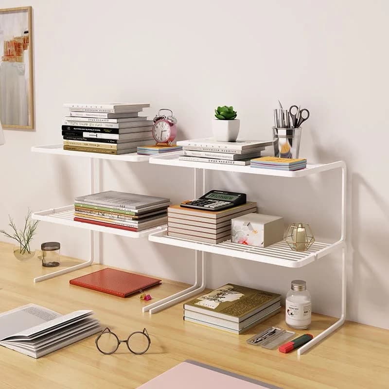 Scaffale per libri in ferro battuto a 2/3 strati Supporto per laptop Forniture per archiviazione desktop Supporto per cancelleria Materiale scolastico per ufficio