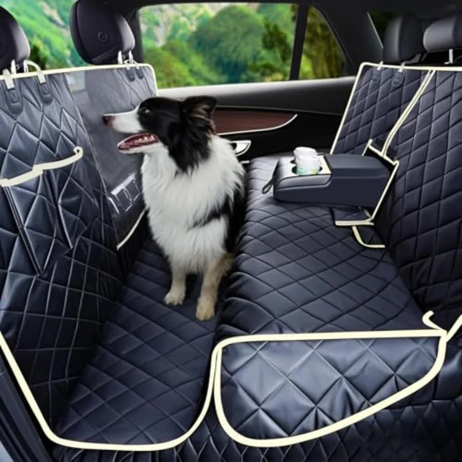 Telo Coprisedile Auto 4 in 1 per Cani, Copertura Completa Impermeabile al 100% per Sedili Posteriori con Finestra a Rete per Berlina, SUV, Furgoni - Grigio