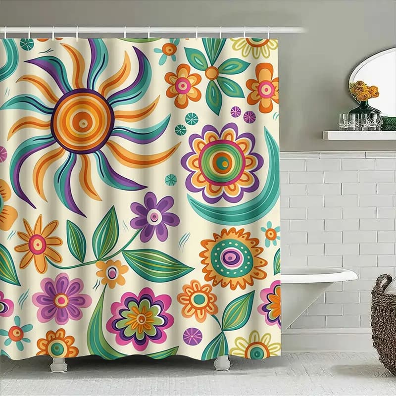 Tenda da doccia floreale con design Sunburst Colori vivaci per l'arredamento del bagno Tessuto in poliestere resistente all'acqua Installazione semplice
