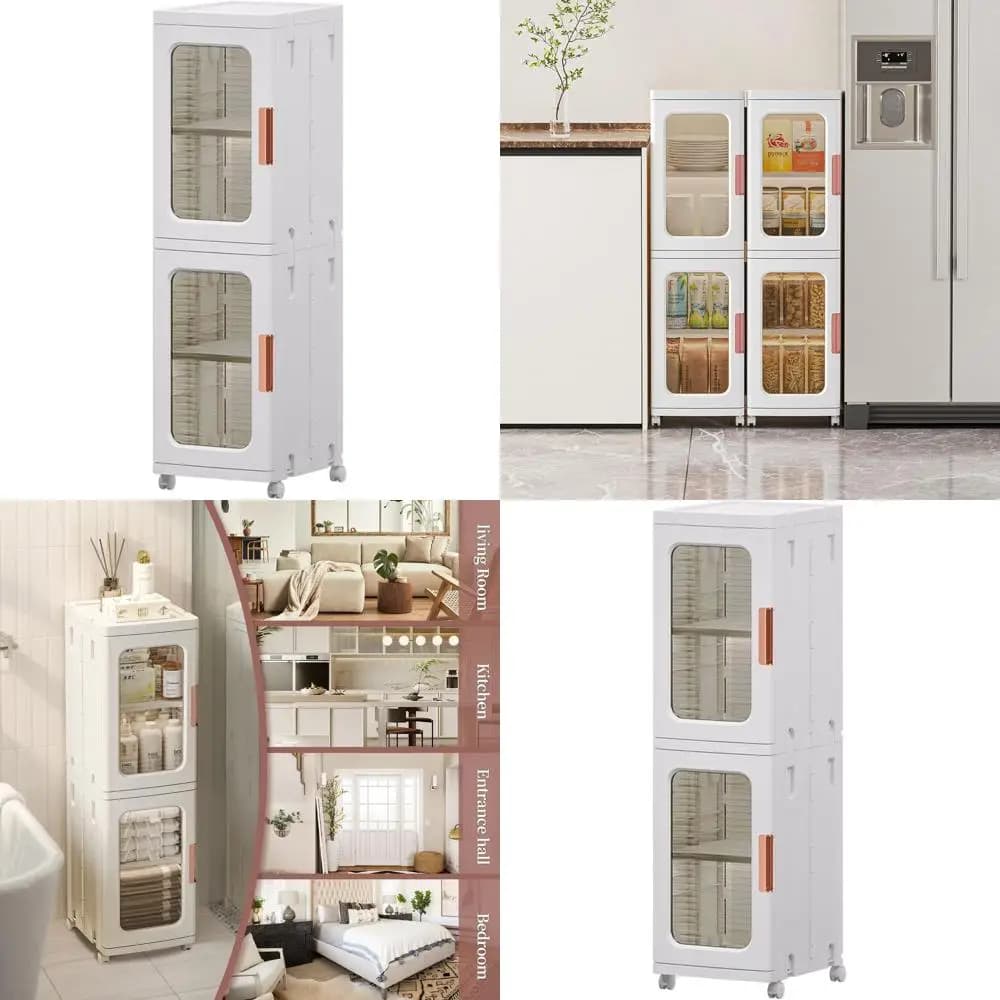 High and Small Bathroom Cabinet with Adjustable shelves and 2 Level Organizer in White
