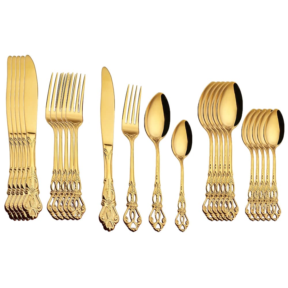 Set di posate 24 pezzi stoviglie in oro cucchiaio reale in acciaio inossidabile forchette coltelli cucina cena occidentale argenteria stoviglie regalo