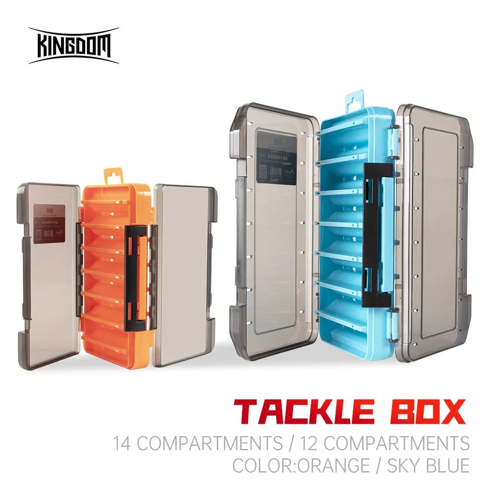 KINGDOM Fishing equipment box 12 14 compartments Artificial bait accessory box Double-sided portable plastic bait box