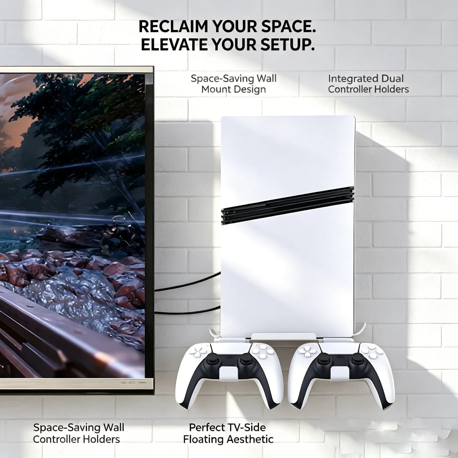 For PS5, PS5 Slim, PS5 Pro, Wall Mount GP-531 Heavy-Duty Metal Bracket for PS 5 Console & 2 Controller Game accessories