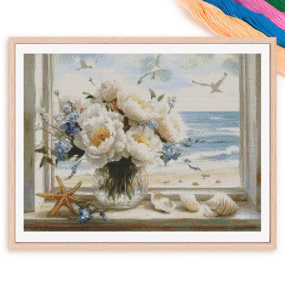 Full Embroidery 11CT Cotton Cross Stitch Peony Flower Vase Window Seagull New Collection 2025 Wall Decor Handmade Gift