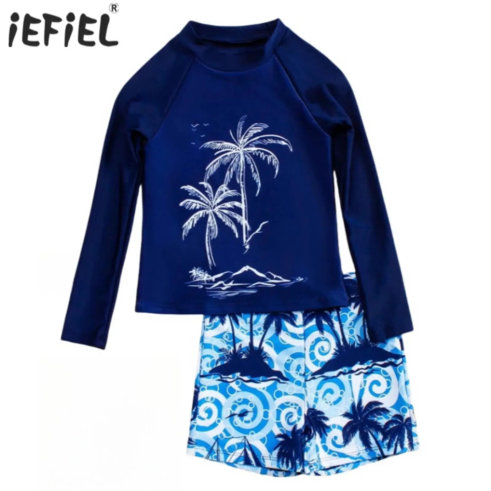Set da bagno per bambini e ragazzi Costumi da bagno stampati Set da 2 pezzi Costumi da bagno Top a maniche lunghe e pantaloncini per il nuoto, il bagno, le vacanze al mare