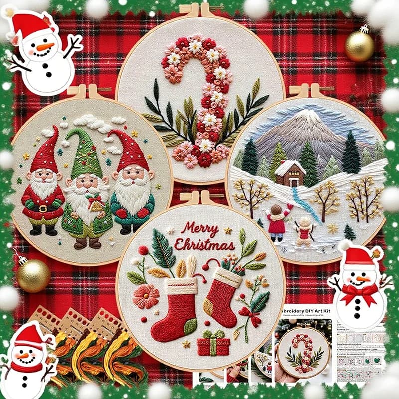 2025 Nuovo kit da ricamo natalizio con cerchio fai da te Babbo Natale punto croce per principianti decorazione della casa regalo pittura per cucire regalo