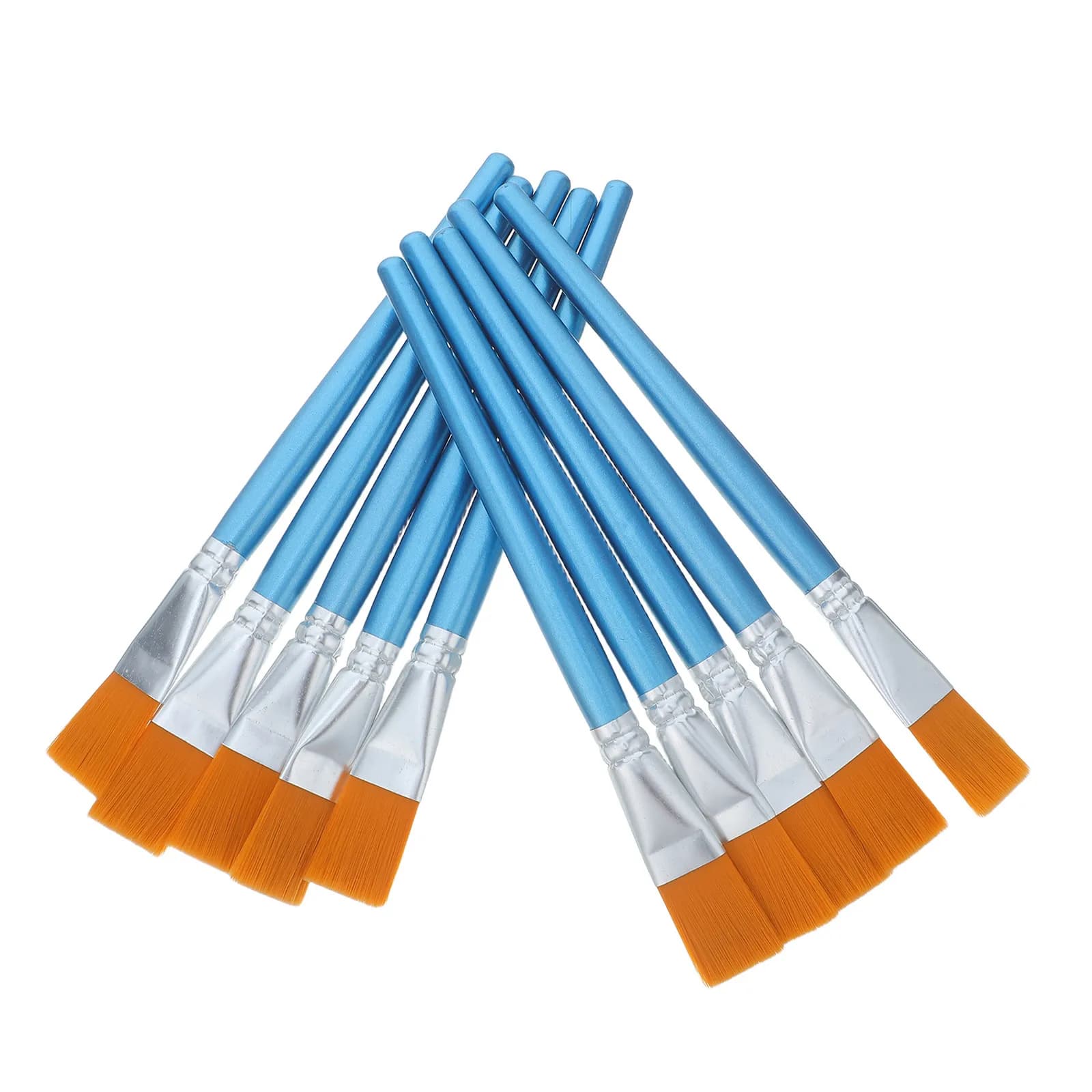 10Pcs Soft Nylon Hair Paint Brushes Flat Tip Wooden Handle for Childrens Painting Face Body Art Crafts Watercolor Acrylic School