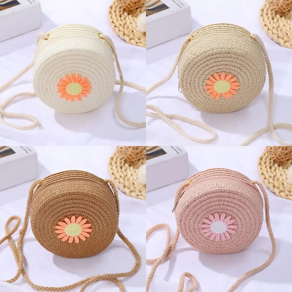 Fashion Round Straw Bag Women Woven Crossbody Beach Bag for Ladies Cute Rattan Handmade Knitted Shoulder Bag Candy Color Handbag