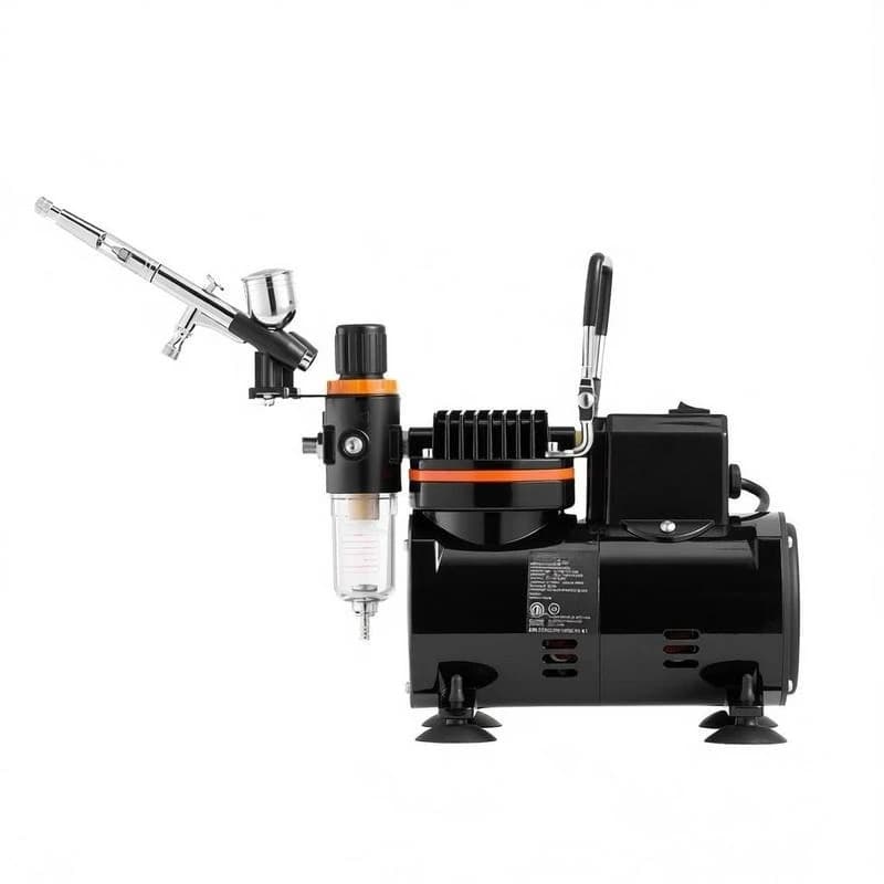 Airbrush Kit, 1/6 HP, Air Brush Kit with Air Compressor, 1 Dual-Action Professional Airbrush with 3 Tips, Hose, Holder, Cleaning Set, Low Noise, for Cake Decorating, Model Painting, Nail Art