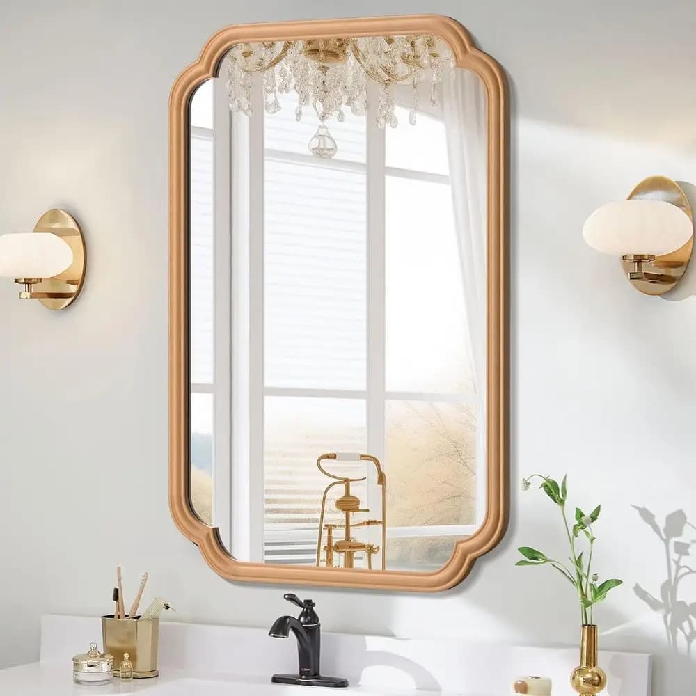 Specchio da Bagno in Legno o da Parete, 24" x 36", Specchio Rustico da Bagno o da Appoggio con Cornice in Legno Stile Rustico, Specchio Decorativo Rotondo