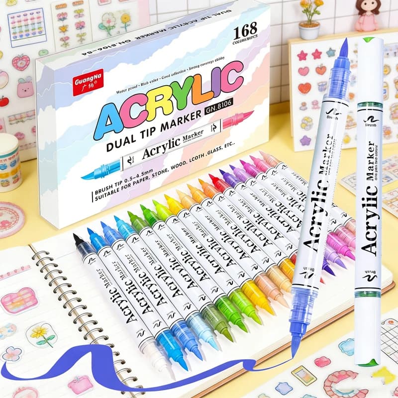 Set di Pennarelli Acrilici a Doppia Punta GuangNa, 60-168 Colori, Serie Pro Color con Sistema di Controllo Automatico dell'Inchiostro