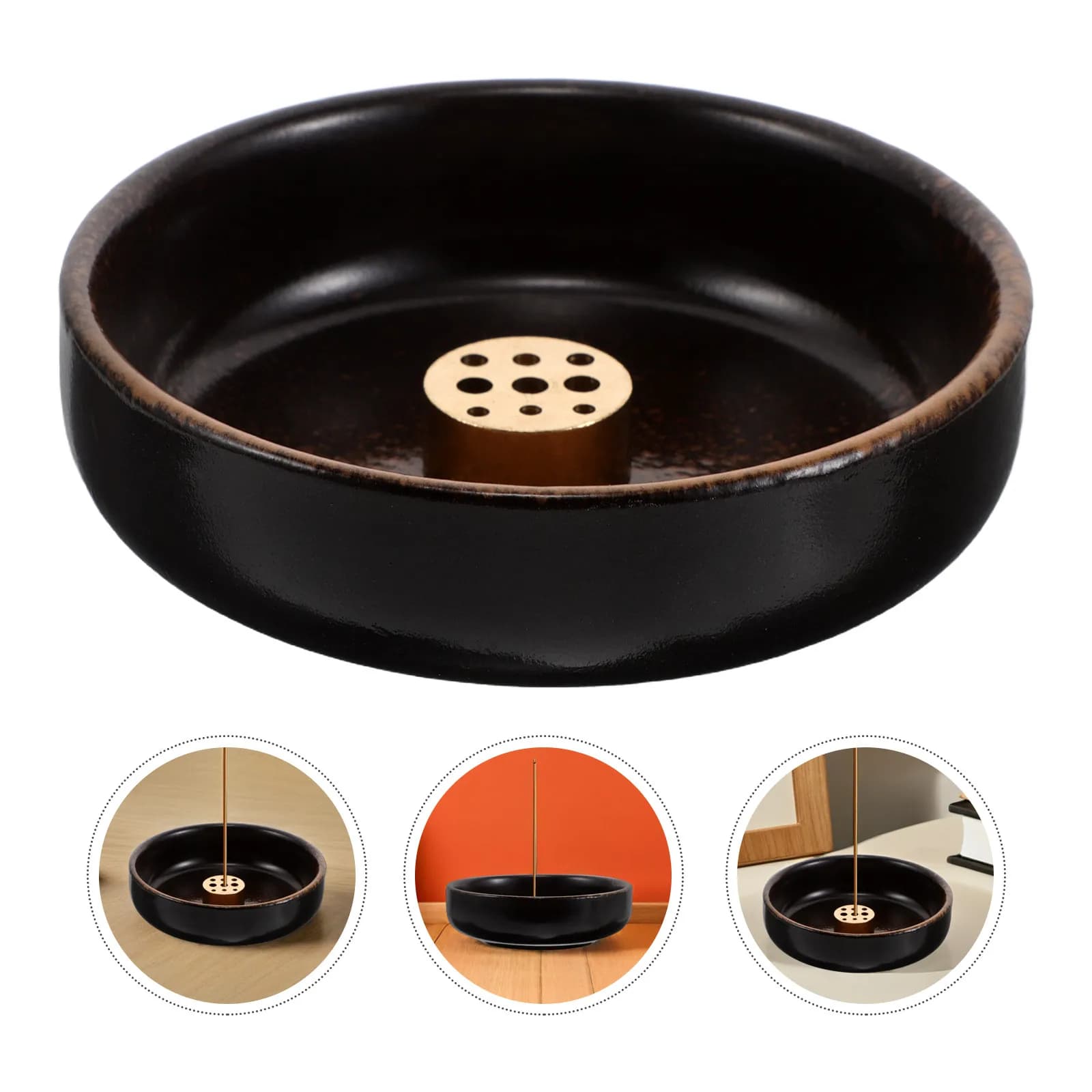 Porta Incenso in Ceramica, Bruciatore Zen Rotondo a 9 Fori, Vassoio per Incenso Yoga e Meditazione, Raccogli Ceneri