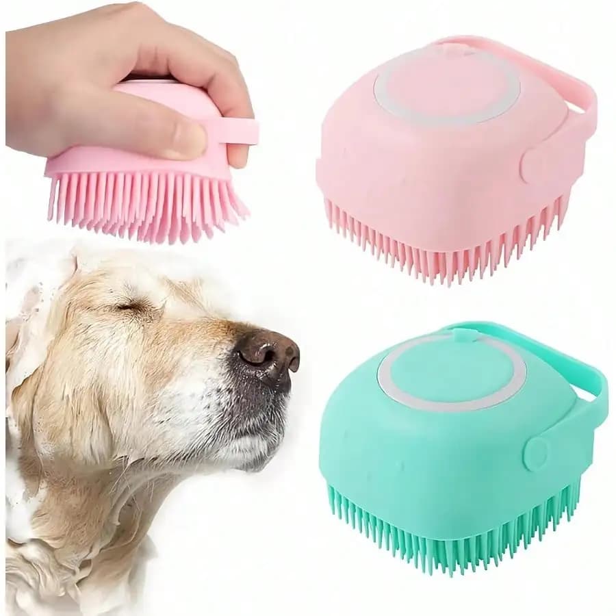 Spazzola da bagno per animali domestici in silicone con dispenser per shampoo, scrubber morbido per toelettatura di cani e gatti per capelli lunghi e corti, strumento per doccia massaggiante