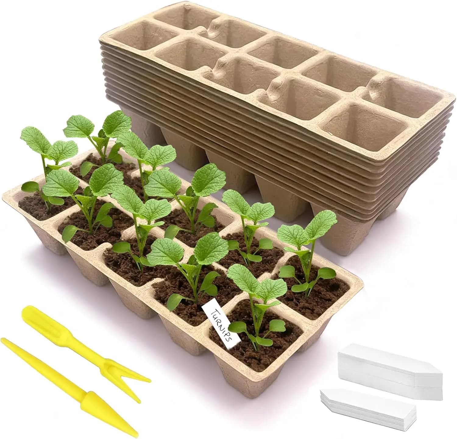 120 Cells Seed Starter Tray, 12 Pack Peat Pots with 100 Labels, Plant Starter Kit for Seedlings