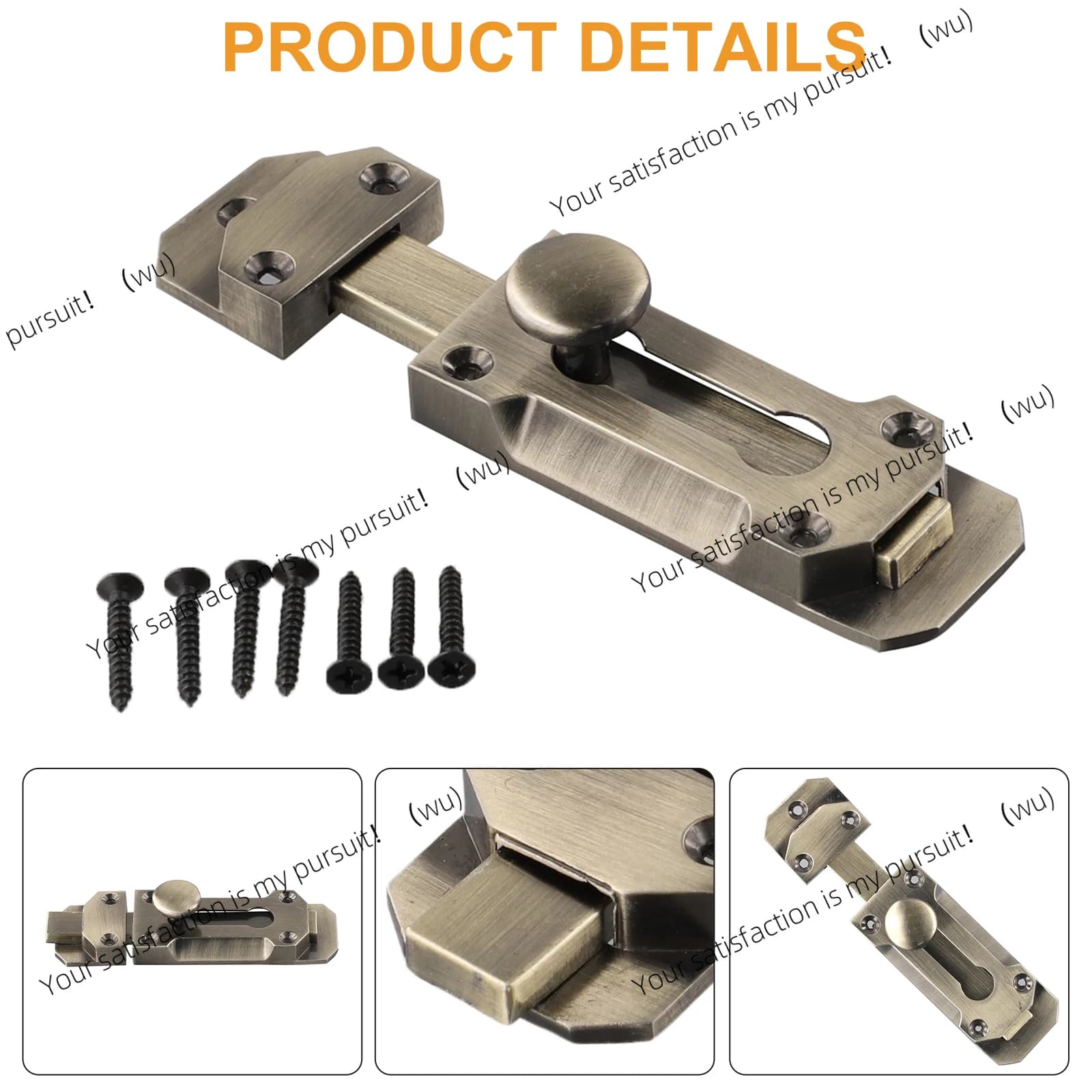 Door lock 3/4/5 inch, bathroom brushed nickel zinc alloy, toilet slide bolt