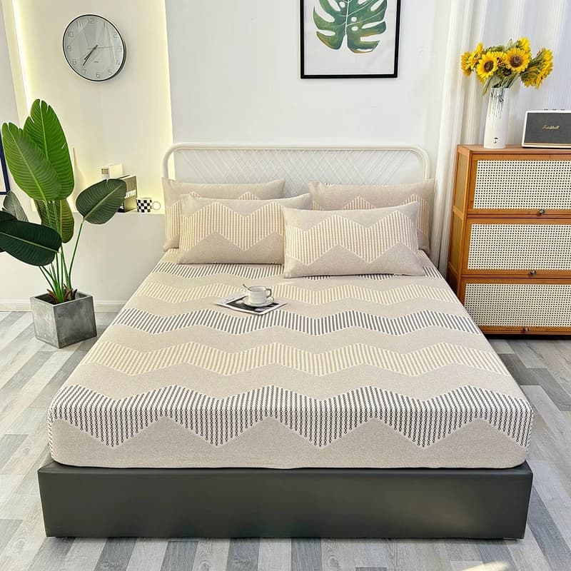 Raw Cotton Old Coarse Cloth Fitted Sheet Bedsheets With Pillowcase Queen Bed Cover Set Double Sheet With Elastic Bed Sheet Cover