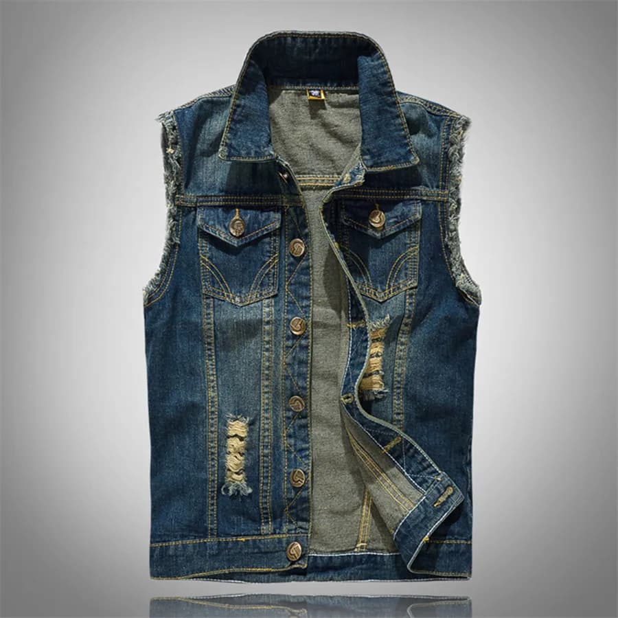 New 2025 Men's Sleeveless Jeans Jacket Oversize 6XL Blue Black Ripped Denim Vest Cowboy Waistcoat Men Tank Hip Hop Streetwear