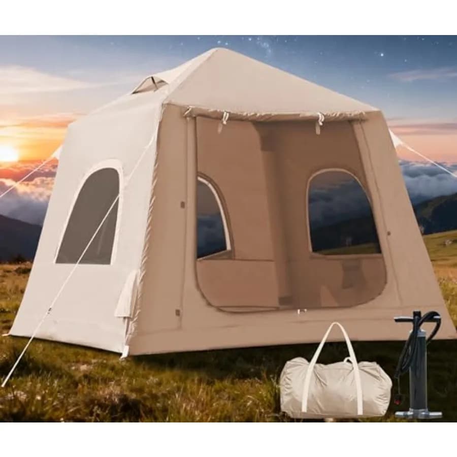 Tende Gonfiabili per Campeggio 2/4 Persone, Facili da Montare, Tende Gonfiabili per 4 Stagioni, Impermeabili, Tende Glamping ad Aria in Grigio per Adulti