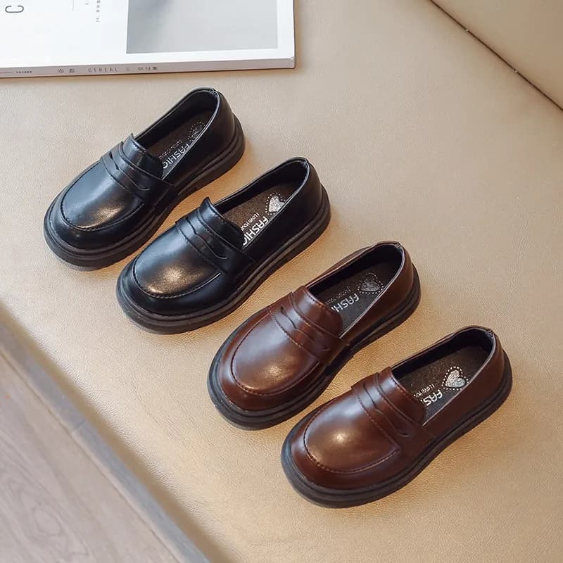 European and American Style Children Loafers for Boys and Girls Spring New Retro Solid Color Kids Leather Shoes Breathable 2026