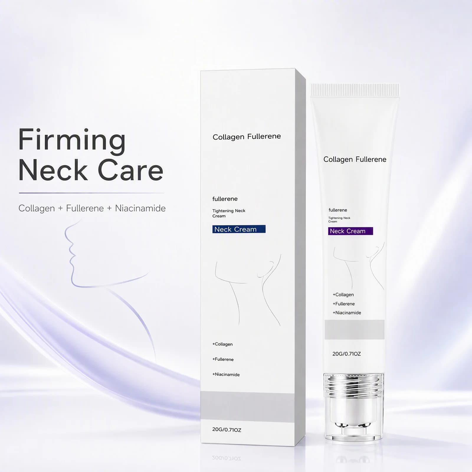 Roller‑ball Neck Cream Moisturizing Nourishing Collagen Fullerene Cream with Niacinamide for Smoothing Dry Rough Neck Skin Care