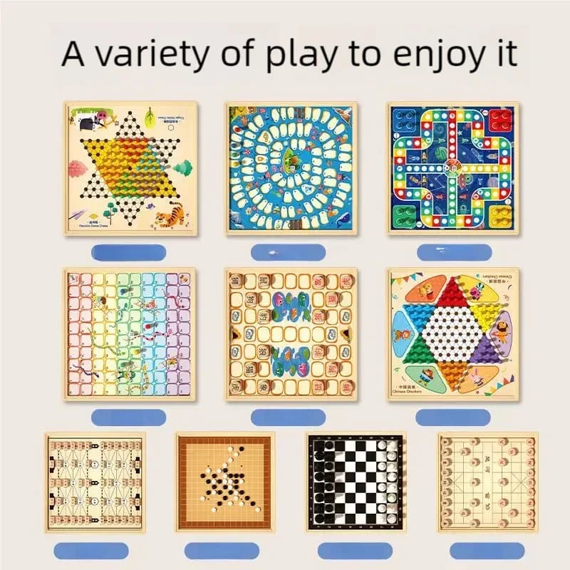 Gioco da tavolo multifunzionale Giochi da tavolo per scacchi per feste multiplayer con amici di famiglia Puzzle all-in-one Giochi da tavolo Set di giocattoli
